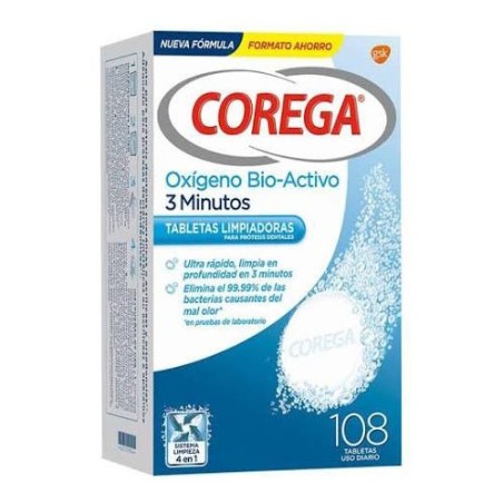 COREGA OXIGENO BIO-ACTIVO LIMPIEZA PROTESIS DENTAL 108 TABLETAS